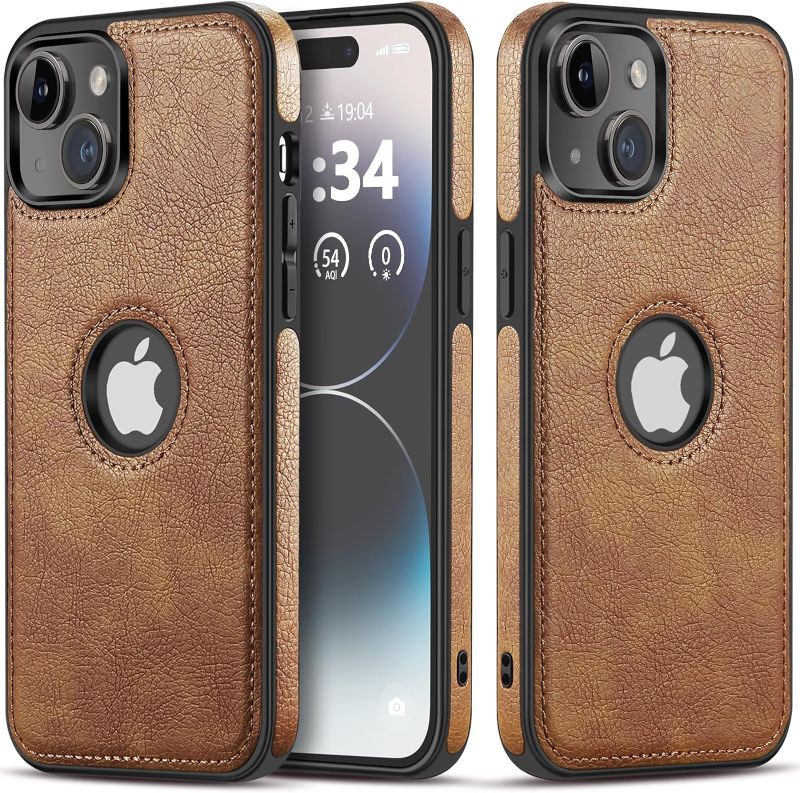 Photo 1 of 
Razstorm Unique Design Luxury Leather Business Phone Case for iPhone 15 Anti-Slip Scratch Resistant Ultra Slim Protective Case (2023,6.1”) (Brown)