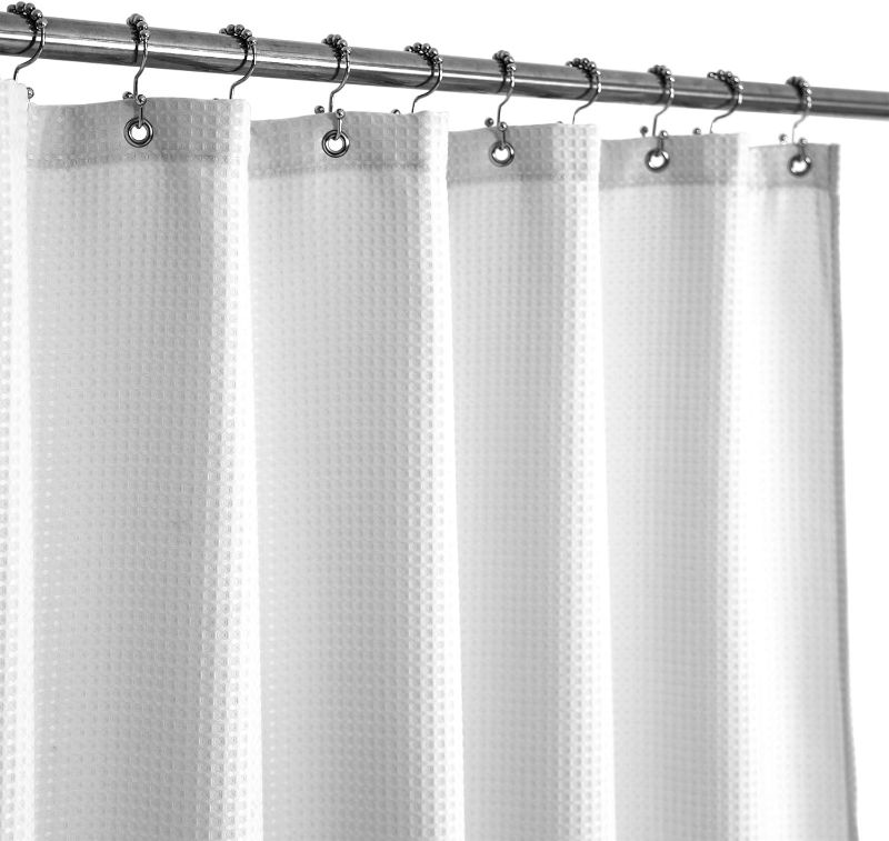 Photo 1 of 
Waffle Weave Fabric Shower Curtain Hotel Spa Luxury - White Heavyweight Curtains for Bathroom with Cloth Pique Pattern, Water Repellent, 71 x 72 Inches