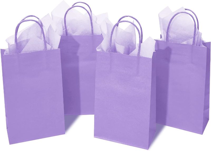 Photo 1 of 
DjinnGlory 24 Pack Small Purple Lavender Paper Gift Bags with Handles 9x5.5x3.15 Inch and 24 Tissue Paper for Business Birthday Wedding Bridal Baby Shower