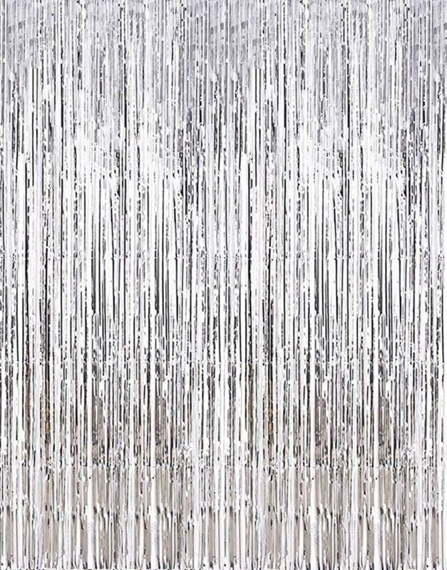 Photo 1 of 
2 Pcs 3.2ft x 8.2ft Shiny Silver Metallic Tinsel Foil Fringe Curtains Photo Booth Backdrop for Birthday Wedding Bridal Shower Holiday Celebration