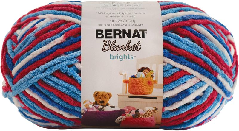 Photo 1 of 
BERNAT BLANKET BRIGHTS YARN 300G 10.5 OZ, RED, WHITE AND BOOM