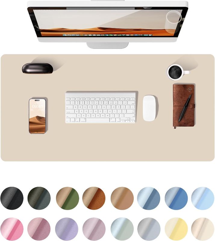 Photo 1 of Leather Desk Pad Protector, Office Desk Mat, Large Mouse Pad, Non-Slip PU Leather Desk Blotter, Eggshell, 31.5" x 15.8"