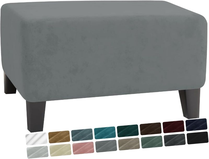 Photo 1 of (large)MAXIJIN Velvet Ottoman Cover Rectangular Stretch Square Washable (Ottoman Large, Light Grey)