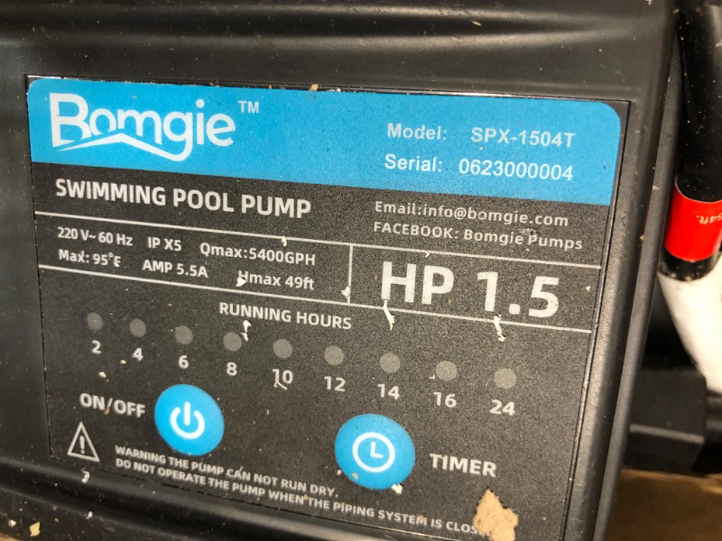 Photo 4 of 1.5 HP Pool Pump with Timer,5400GPH Above Ground Pool Pump Timer 115V, Inground Pool Pumps High Speed Flow