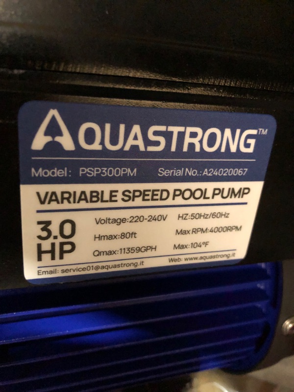 AQUASTRONG 3 HP Variable Speed Pool Pump for In/Above Ground Pool, 220V ...