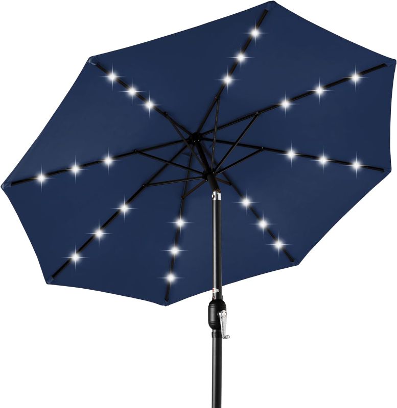 Photo 1 of ***STOCK PHOTO FOR REFERENCE ONLY - ACTUAL ITEM MAY DIFFER - MISSING CENTER POLE***
10ft Solar Polyester LED Lighted Patio Umbrella w/Tilt Adjustment and UV-Resistant Fabric - Navy Blue