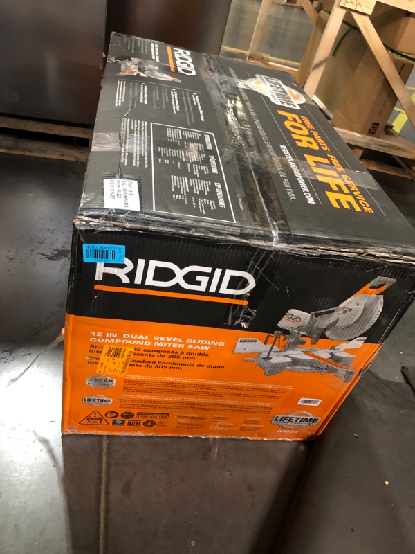 Photo 5 of ***USED - LIKELY MISSING PARTS - UNABLE TO VERIFY FUNCITONALITY***
RIDGID 15 Amp Corded 12 in. Dual Bevel Sliding Miter Saw with 70 Deg. Miter Capacity and LED Cut Line Indicator