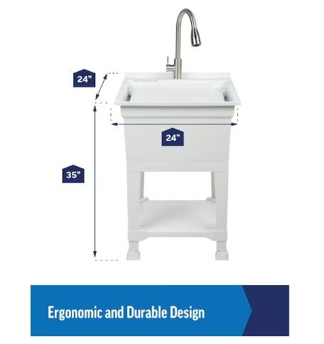 Photo 5 of (NON-REFUNDABLE) Project Source 24-in x 24-in 1-Basin White Freestanding Utility Tub with Drain and Faucet
