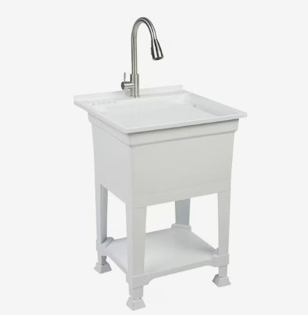 Photo 1 of (NON-REFUNDABLE) Project Source 24-in x 24-in 1-Basin White Freestanding Utility Tub with Drain and Faucet
