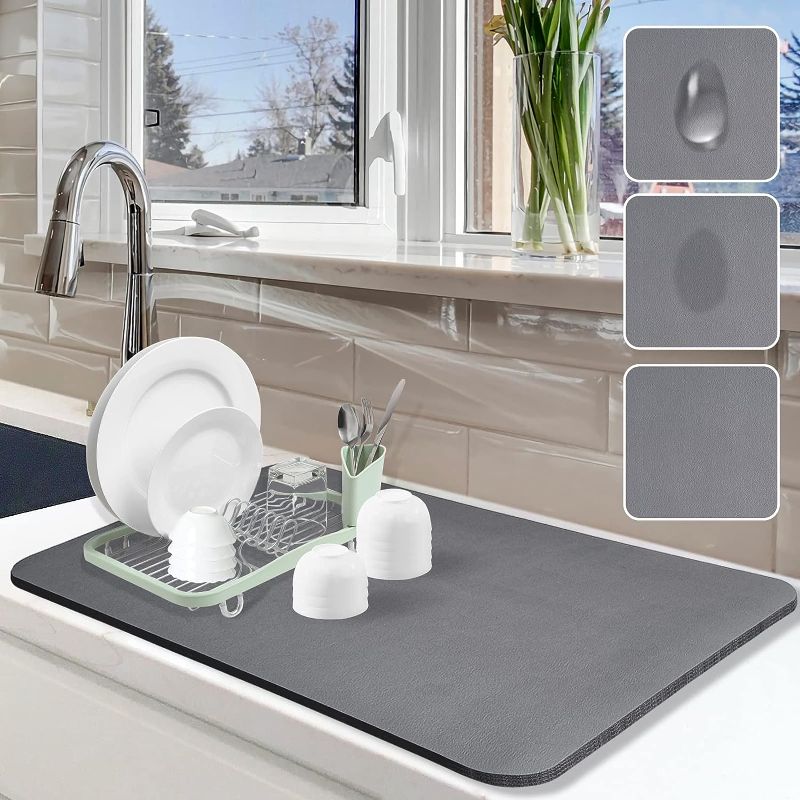 Photo 1 of Dish Drying Mat for Kitchen Counter, 16"x24" Dish Drying Pad with Non-slip Rubber Backed, Hide Stain Anti Absorbent for Kitchen Counter