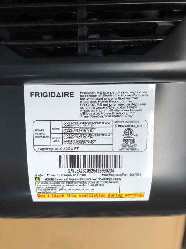 Photo 3 of (item sold for parts only)FRIGIDAIRE EFMIS462-BLACK 12 Can Retro Mini Portable Personal Fridge/Cooler for Home, Office or Dorm