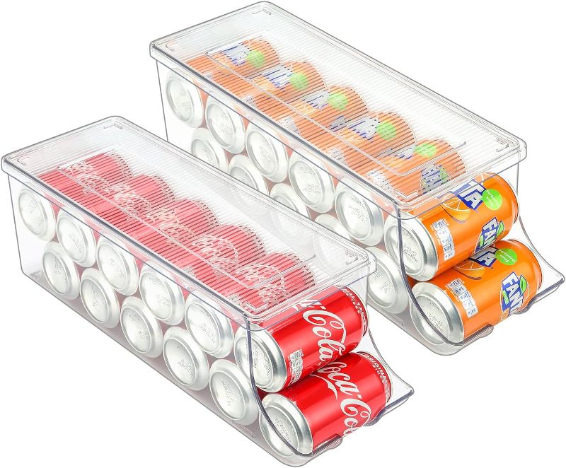 Photo 1 of 
Puricon 2 Pack Soda Can Organizer Dispenser for Refrigerator, Clear Plastic Canned Food Pop Beverage Container Holder Storage Bin