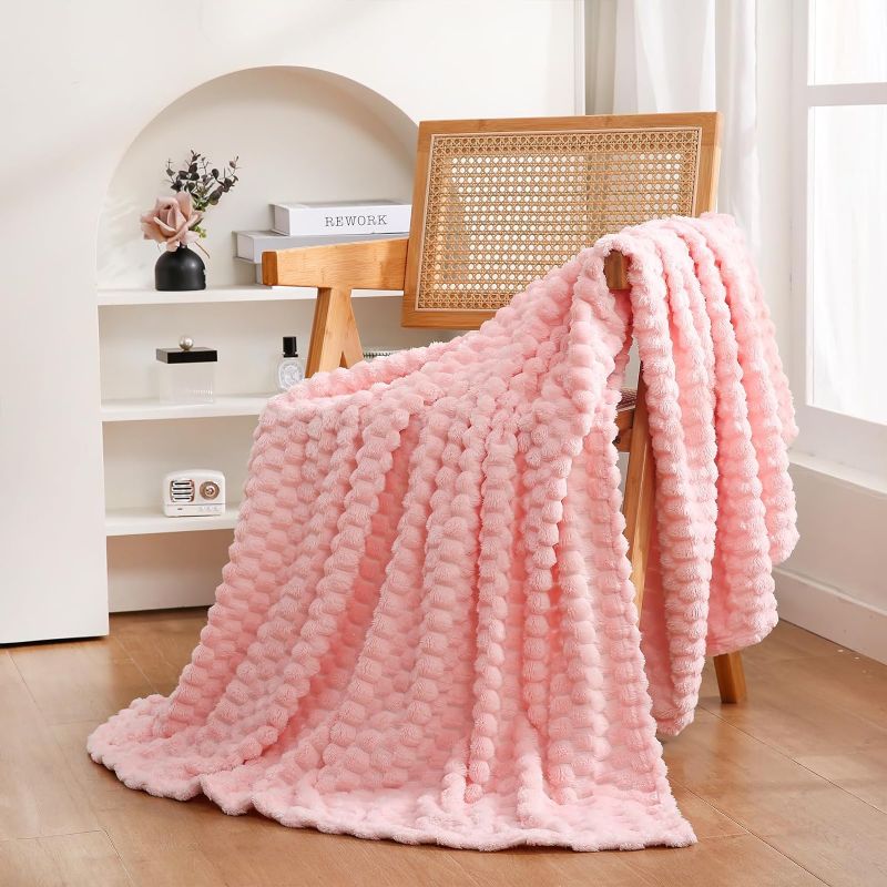 Photo 1 of 
Puncuntex Light Pink Throw Blanket 50"×60" inches Fuzzy 3D Jacquard Decorative Flannel Fleece Super Soft Plush Cozy Blanket for Couch