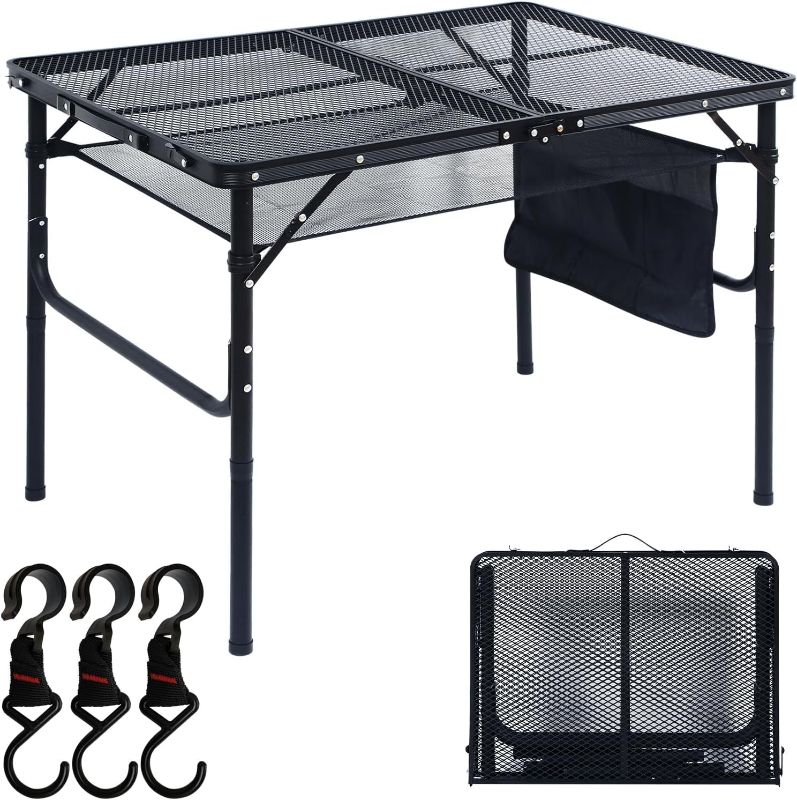 Photo 1 of 
LEADWIN Folding Grill Table, 3FT Portable Camping Table, Height Adjustable Metal Table with Cup Holder and 3 Hooks, Lightweight Outdoor Table for Picnic