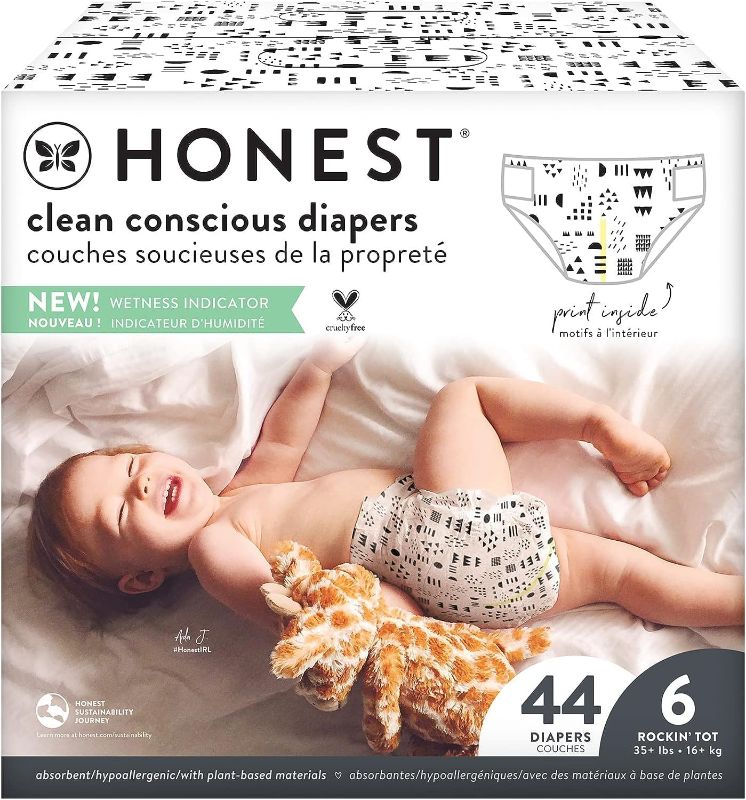 Photo 1 of The Honest Company Clean Conscious Diapers | Plant-Based, Sustainable | Pattern Play | Club Box, Size 6 (35+ lbs), 44 Count