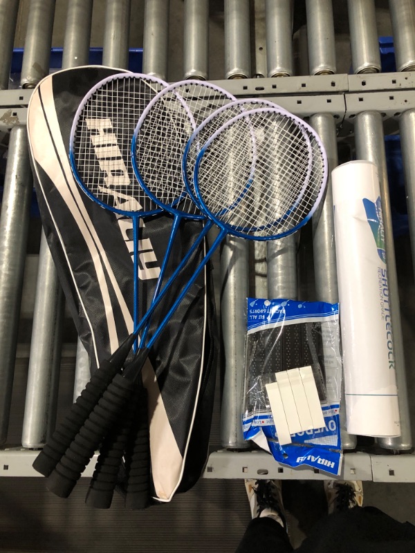 Photo 2 of (READ FULL POST) HIRALIY Badminton Rackets Set of 4 for Outdoor Backyard Games, Including 4 Rackets, 12 Nylon Shuttlecocks, 4 Replacement Grip Tapes (Blue)