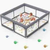 Photo 1 of JIKPO Large Baby Playpen, Sturdy Safety Baby Playard for Babies and Toddlers, Wrap Around Cushion Design and Soft Breathable Mesh Play Pen, 51x51