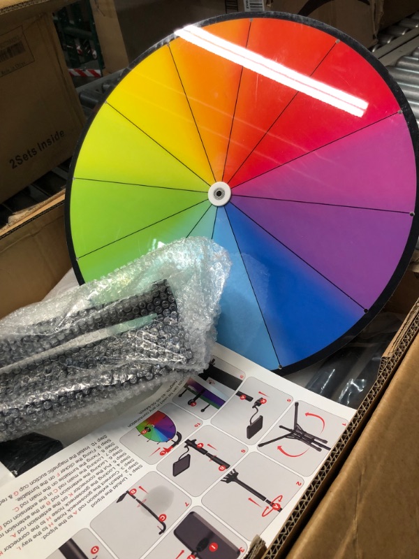 Photo 3 of 16 Inch Prize Wheel - Spinning Wheel with Folding Tripod, Height Adjustable Wheel Spinner, 12 Color Slots Raffle Wheel with 2 Dry Erase Markers & Eraser for Carnival, Fortune Spinning Game
