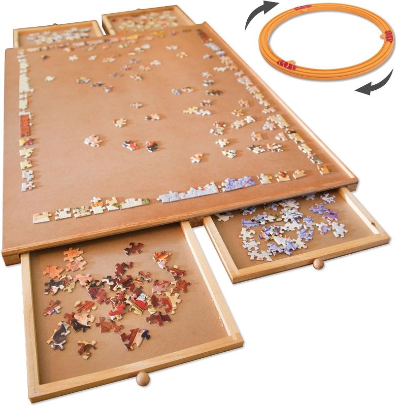 Photo 1 of Bits and Pieces - 1000 Piece Puzzle Board with Drawers - Original Standard Wooden Puzzle Plateau - Tabletop Deluxe Jigsaw Puzzle Organizer and Puzzle Storage System (Standard with Spinner)