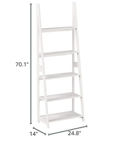 Photo 1 of (NON-REFUNDABLE) Amazon Basics Modern 5-Tier Ladder Bookshelf Organizer, Solid Rubberwood Frame - White