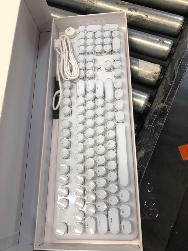 Photo 2 of Gaming Keyboard with Retro Punk Typewriter Style. Blue Switch, Stylish White Backlight and White Mechanical Keyboard, Wired USB-A. for Game and Work.