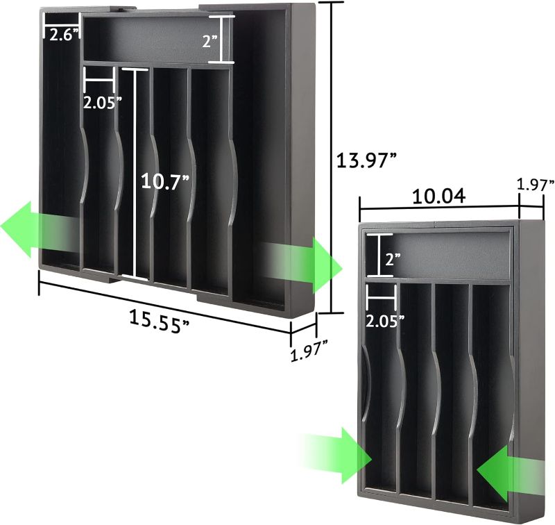 Photo 4 of (READ FULL POST) Expandable Bamboo Kitchen Drawer Organizer for Cutlery and Utensils, Adjustable Bamboo Wood Cutlery Tray in Drawer for Flatware and Silverware in Kitchen, (Black) 1-Piece BlackLPNPM878569965
