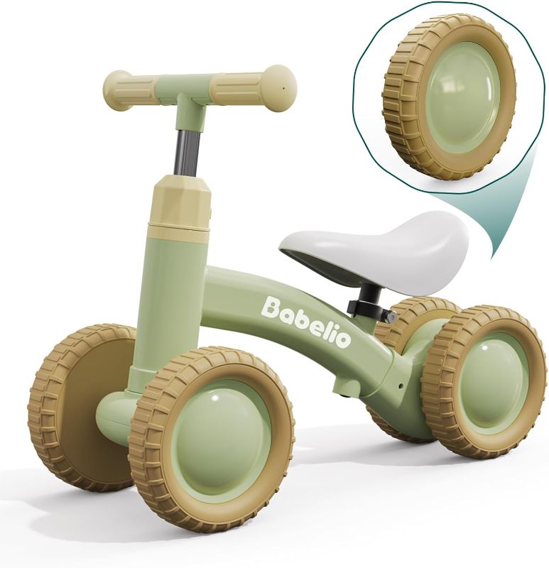 Photo 1 of BABELIO Baby Balance Bike for 1 Year Old Boys Girls, 10-36 Month Toddler Balance Bike, 4-Wheel Off-Roader Design, Adjustable Seat & Handlebar