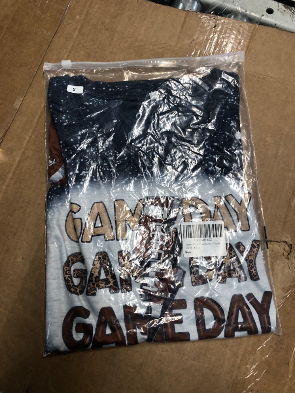 Photo 2 of MNLYBABY Game Day Shirts Women Football Season Tshirt Bleached Letter Print Rugby Ball Short Sleeve Tee Top Small Bleached