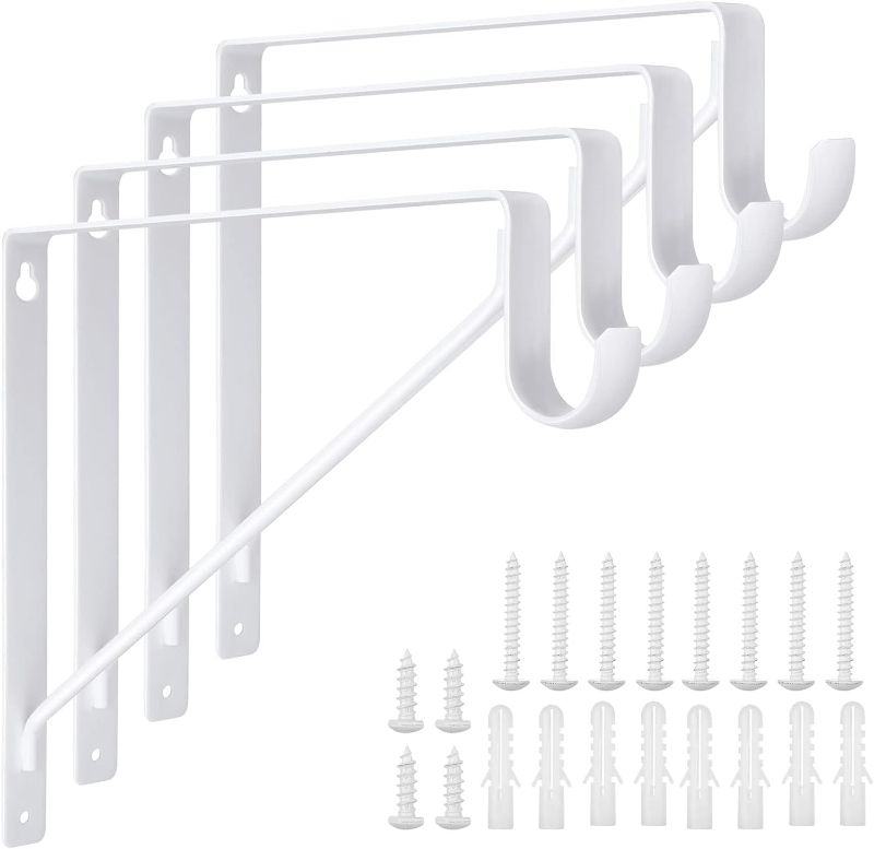Photo 1 of **READ NOTES**
4 Pack Heavy Duty Closet Rod Brackets Holder 11 x 11 x 1 Inch, White Closet Rod Support Bracket Steel Closet Rod Holders for Hanging Clothes, Wall Mounted Shelf and Rod Support Brackets with Screws