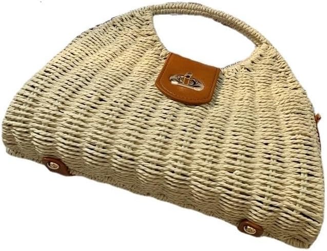 Photo 1 of Summer Woven Rattan Handbag Bags Women Beach Shoulder Handbags Weaving Leather Handles Lightweight Bag