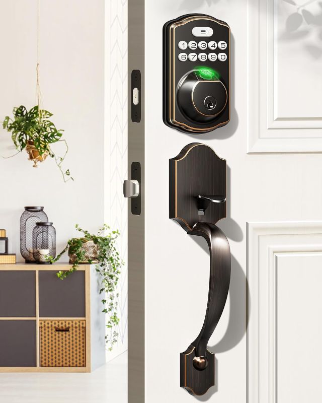 Photo 1 of ***READ NOTES****
Veise Fingerprint Door Lock Set, Keyless Entry Door Lock, Front Door Handle Sets, Electronic Keypad Deadbolt with Lever Handle, 2 Keys, Auto Lock, Code Door Lock, Easy Install, Oil Rubbed Bronze