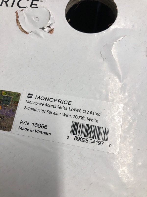 Photo 3 of **READ NOTES***
Monoprice 12 Gauge AWG CL2 Rated 2 Conductor Speaker Wire / Cable - 1000 Feet - White | Fire Safety In Wall Rated, Jacketed In PVC Material 99.9 Percent Oxygen-Free Pure Bare Copper - Access Series 2 1000 Feet White 2