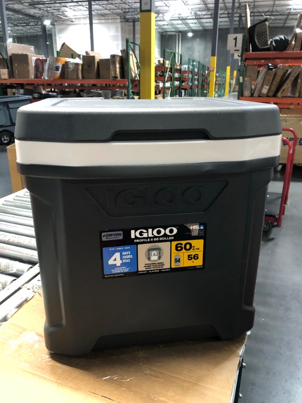 Photo 1 of (NON REFUNDABLE ITEM)**FOR PARTS ONLY
Igloo 60 Quart Latitude Roller Cooler Grey