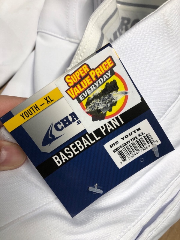 Photo 5 of CHAMPRO Youth Triple Crown Open Bottom Piped Baseball Pants X-Large White/Black