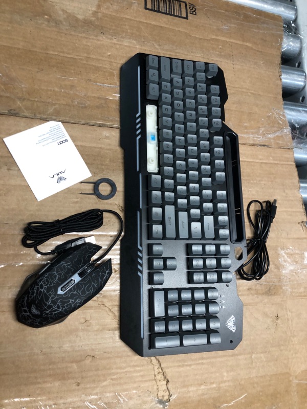 Photo 2 of *READ NOTES**
AULA Gaming Keyboard, 104 Keys Gaming Keyboard and Mouse Combo with RGB Backlit, All-Metal Panel, Anti-Ghosting, PC Gaming Keyboard and Mouse, Wired Keyboard Mouse for MAC Xbox PC Gamers (Black) Black Keycaps + Black Panel