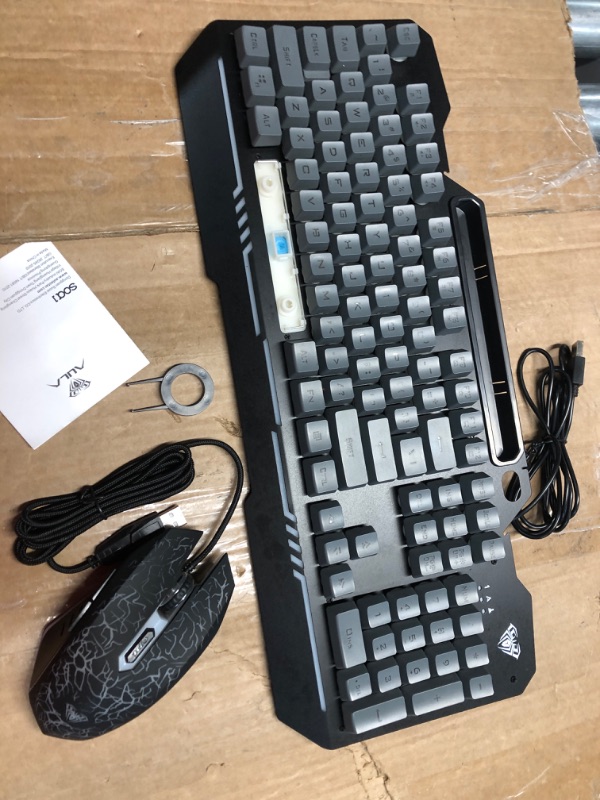 Photo 3 of *READ NOTES**
AULA Gaming Keyboard, 104 Keys Gaming Keyboard and Mouse Combo with RGB Backlit, All-Metal Panel, Anti-Ghosting, PC Gaming Keyboard and Mouse, Wired Keyboard Mouse for MAC Xbox PC Gamers (Black) Black Keycaps + Black Panel