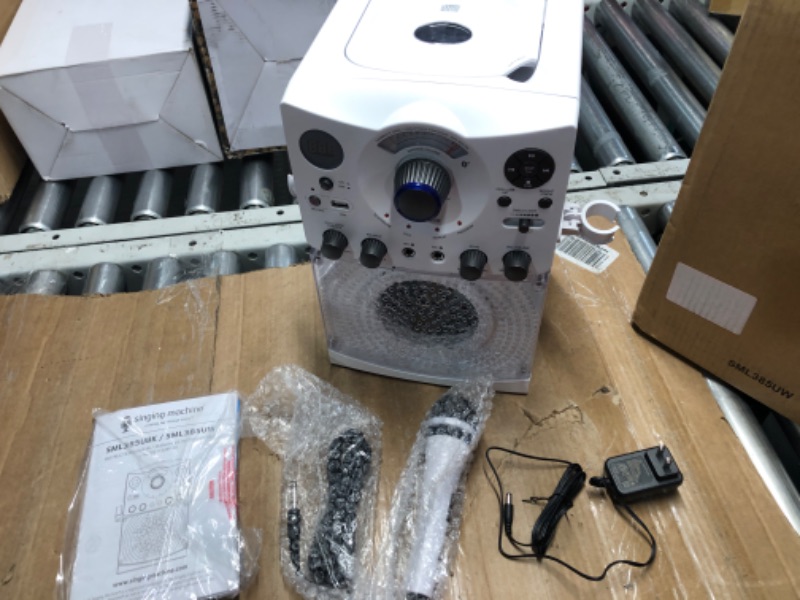 Photo 2 of **NON REFUNDABLE ITEM**(FOR PARTS ONLY)
Singing Machine Portable Karaoke Machine for Adults & Kids with Wired Microphone, White - Built-In Speaker, Bluetooth with LED Disco Lights - Karaoke System with CD+G Player & USB Connectivity