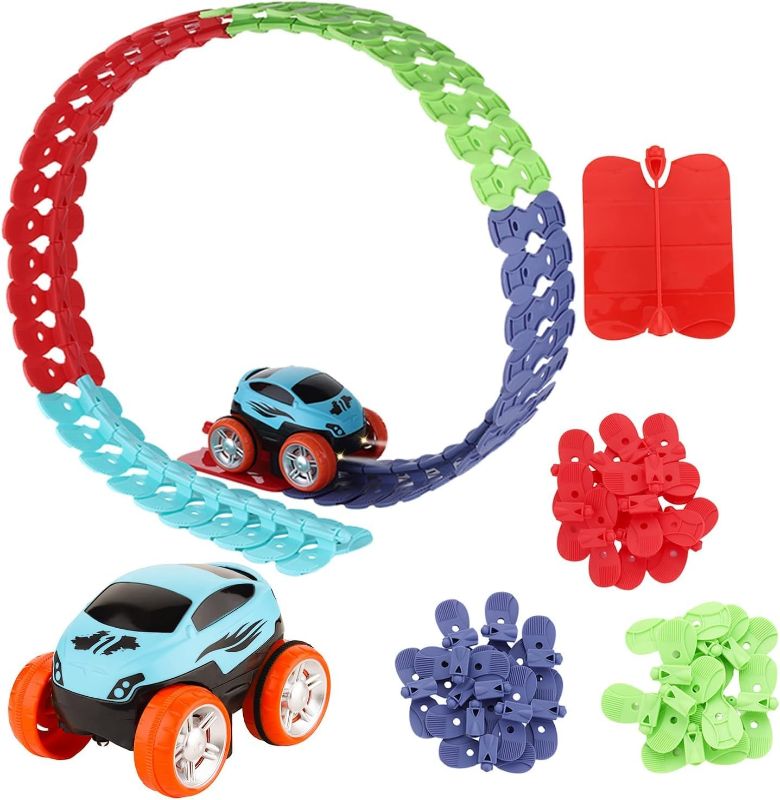 Photo 1 of Car and Flexible Track Playset Create A Engineering Road Gifts for 3 4 5 6 7 8 9 10 11 Year Old. Race Tracks Toys for Kids Boys and Girls, Best Toys for Boys and Girls (Car + 46 Track Parts)