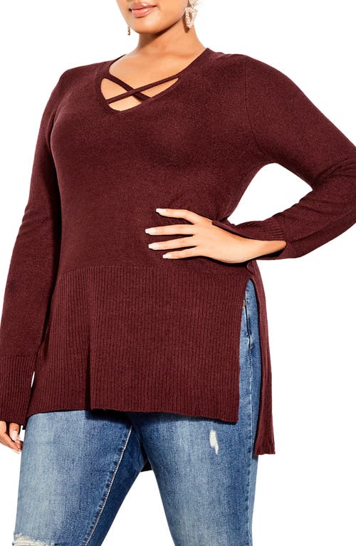 Photo 1 of City Chic Cross V-Neck Sweater in Port at Nordstrom, Size Medium
