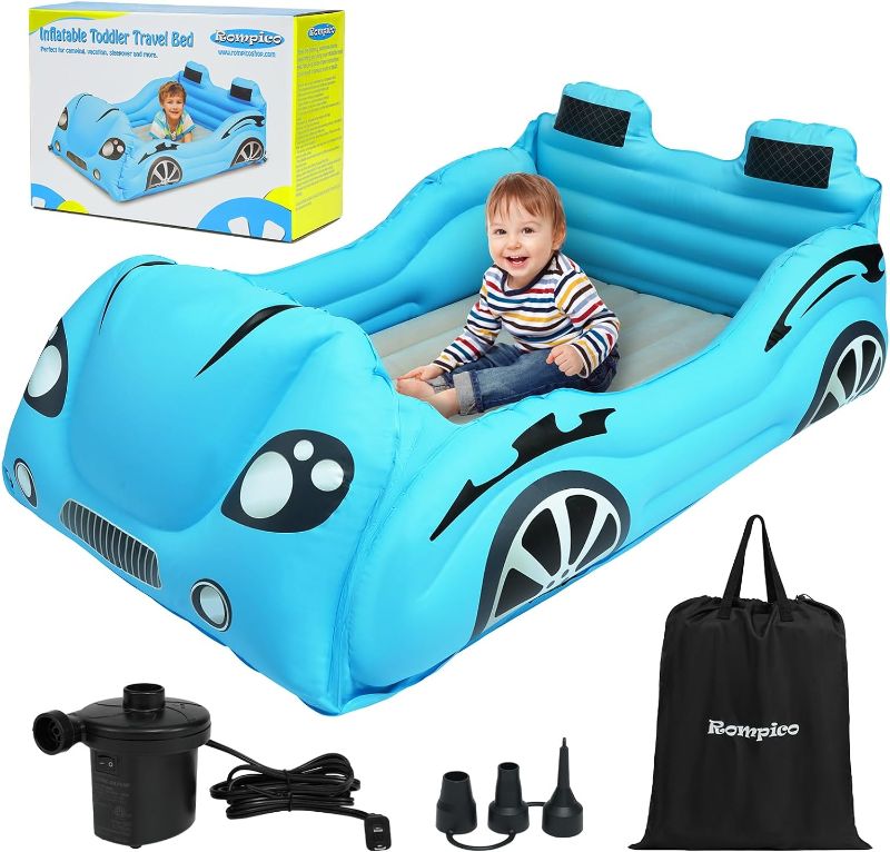 Photo 1 of ** READ NOTES***
Inflatable Toddler Travel Bed with Safety Bumper,Portable Racecar Toddler Bed Air Mattress with 4 Sides for Kids, Ideal for Vacation,Camping and Sleepover,Electric Pump Included(Regular, Blue)