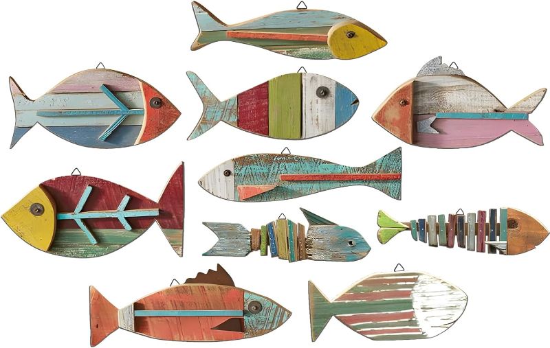 Photo 1 of 
Yuntau 10 Pcs Fish Wall Decor Wooden Fish Wall 