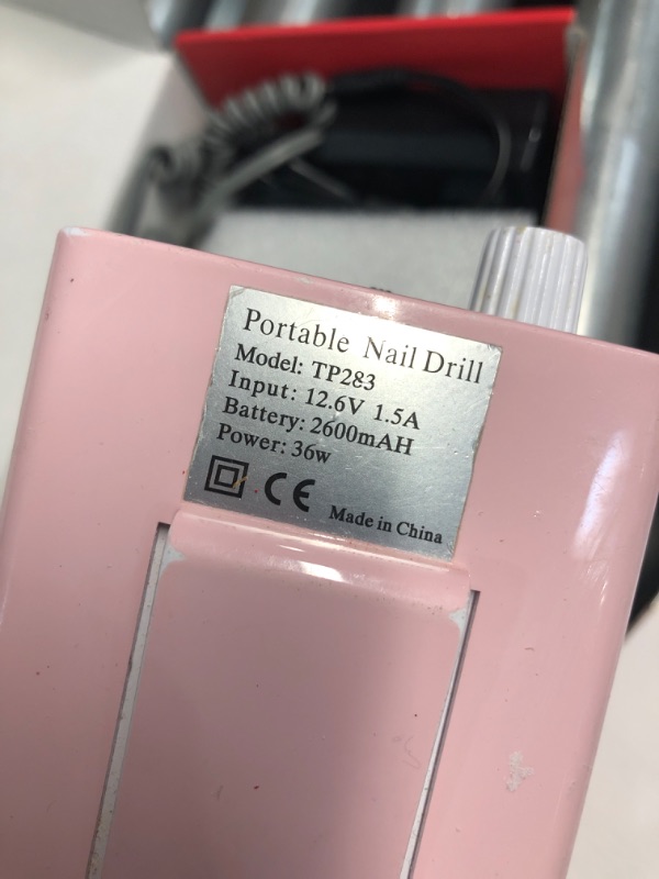 Photo 4 of **NON REFUNDABLE ITEM**(FOR PARTS ONLY)
30000RPM Portable Nail Drill Machine, AZ GOGO Professional Rechargeable Electric Efile Nail Drill for Acrylic Nails, Manicure/Pedicure, Polishing, Cuticle - Salon or Home Use?Pink?