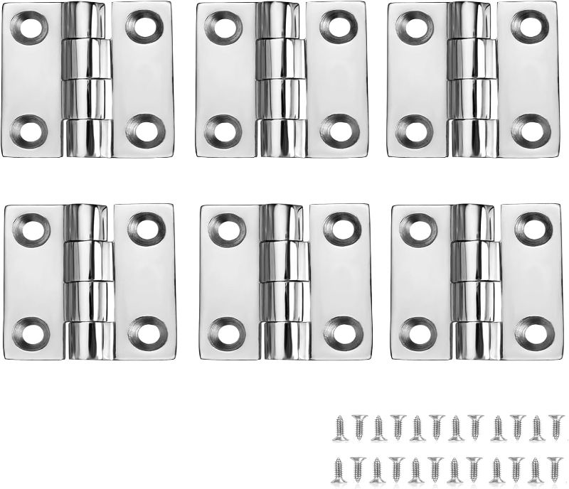 Photo 1 of Marine Stainless Steel Boat Hinges, 2 inch x 2 inch (50mm X 50 mm), No Noise, Heavy Duty 316 Stainless Steel with Screws (6 PCS)