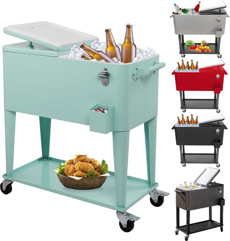 Photo 1 of **NON REFUNDABLE ITEM**(FOR PARTS ONLY)
80 Quart Rolling Cooler Cart with Wheels, Portable Ice Chest with Bottle Opener & Shelf, Outdoor Beverage Cart Ice Chest Cart for Patio Party, Picnic, BBQ, Camping