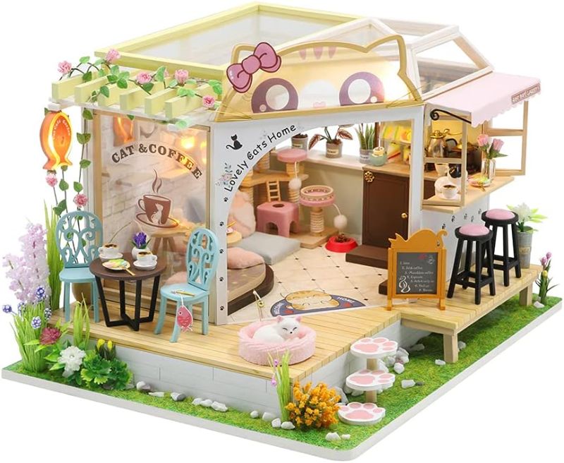 Photo 1 of Flever Dollhouse Miniature DIY House Kit Creative Room with Furniture for Romantic Valentine's Gift (Cat Cafe Garden)