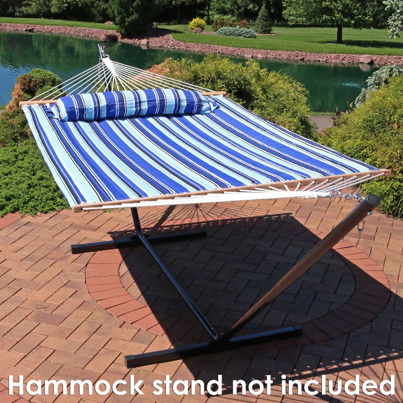 Photo 1 of *(HAMMNOCK STAND NOT INCLUDED)*
Sunnydaze Decor 2-Person Quilted Spreader Bar Hammock & Pillow - Blue
