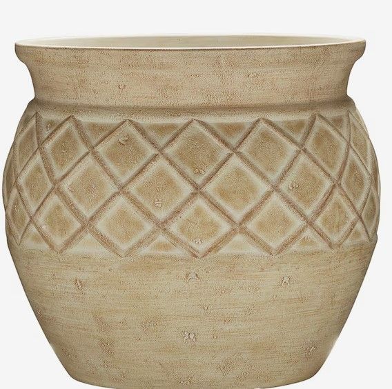 Photo 1 of allen + roth Round 15-in W x 12.5-in H Off-white Mixed/Composite Traditional Indoor/Outdoor Planter
