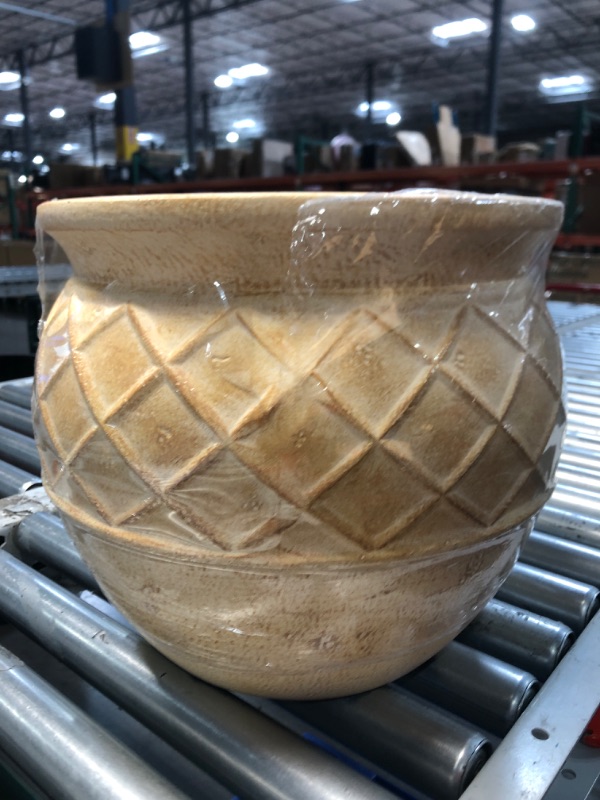 Photo 1 of (see all images)allen + roth Round 15-in W x 12.5-in H Off-white Mixed/Composite Traditional Indoor/Outdoor Planter
