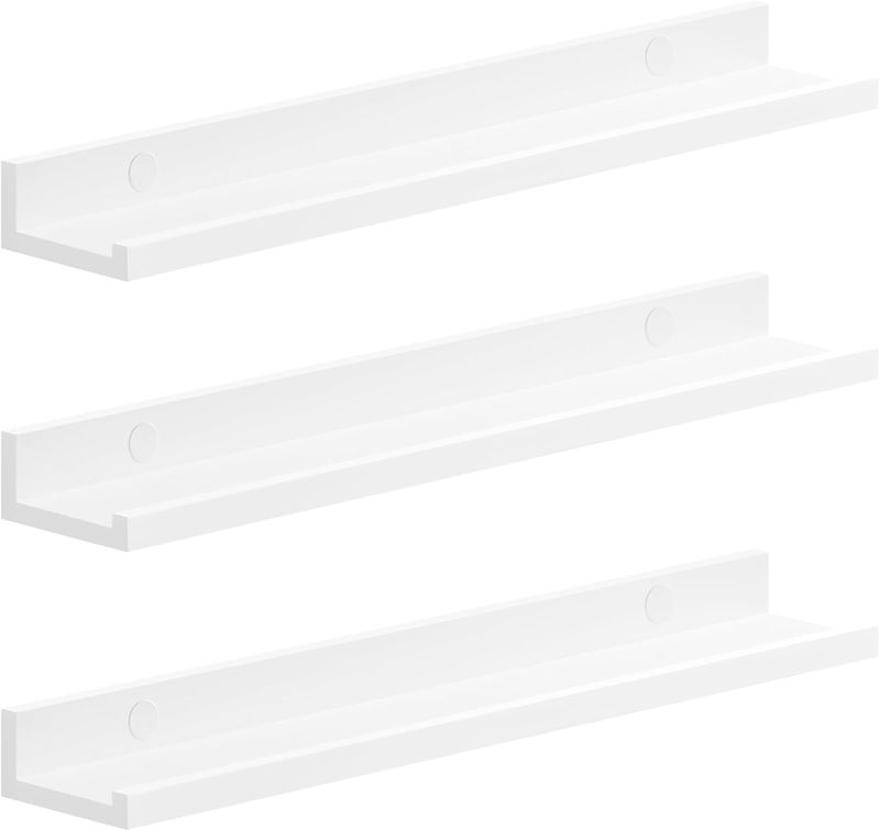 Photo 1 of SONGMICS Floating Shelves, Set of 3 Wall Shelves, 23.6-Inch Wide, for Photo Frames and Trinkets, for Living Room, Home Office, Kitchen, Bathroom, White ULWS061W01