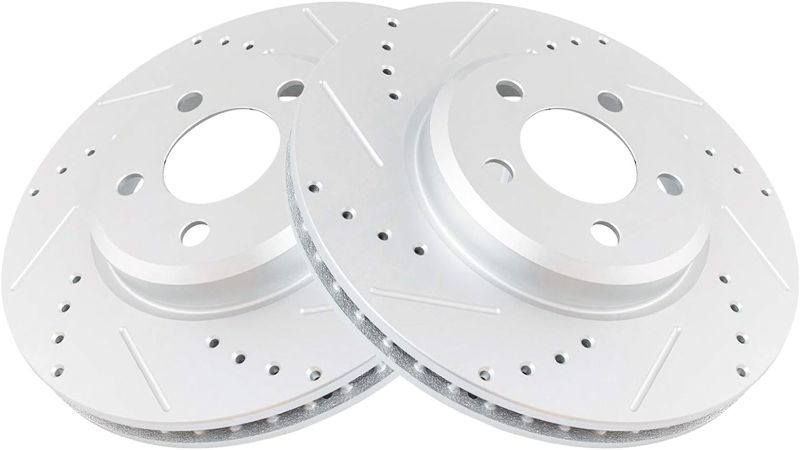 Photo 1 of TRQ Front Performance Brake Rotor Drilled Slotted Pair Set for 2005-2019 Chrysler 300/2009-2018 Dodge Challenger / 2006-2018 Dodge Charger / 2005-2008 Dodge Magnum
